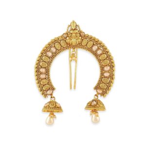 Ethnic Gold Plated Studded Temple Hair Pin with Dul for Women
