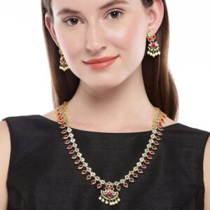 Ethnic Gold Toned American Diamond Studded Long Necklace Set for Women