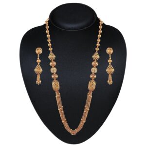 Ethnic Golden Filigree Beads Long Necklace Set for Women