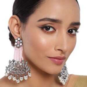 Ethnic Mirror Embellished Pink Tone Oxidised Dangle Earrings for Women