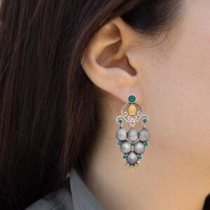 Ethnic Oxidized Dual Stone Dangle Earrings for Women