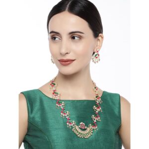 Ethnic Pachi Kundan Studded Meenakari Long Necklace Set for Women