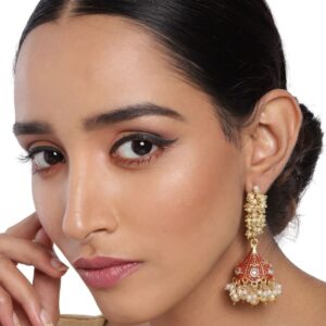 Ethnic Pearl Embellished Meenakari Dangle Jhumki Earrings for Women