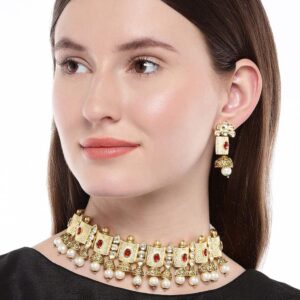 Ethnic Ruby Kundan Studded Enameled Necklace Set for Women