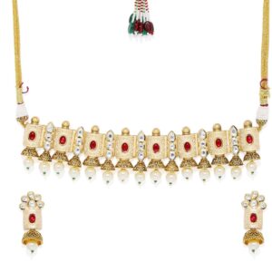 Ethnic Ruby Kundan Studded Enameled Necklace Set for Women