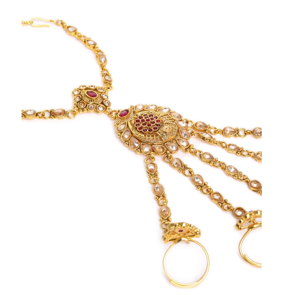 AccessHer Embellished Kundan Moti Multi Ring Bracelet