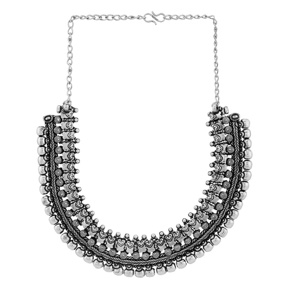 Accessher High Quality Oxidised Silver Necklace Set With