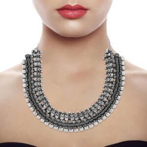 Ethnic Silver Plated Oxidized Tribal Necklace Set for Women