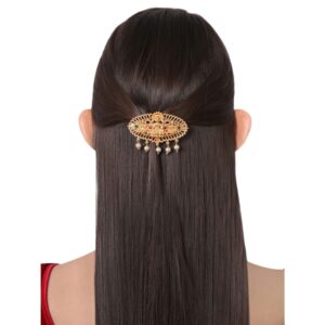 Ethnic Temple Inspired Gold Plated Hair Barrette Back Clip for Women