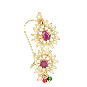 Gold-Plated Stone & Pearl Studded Floral Design Nath