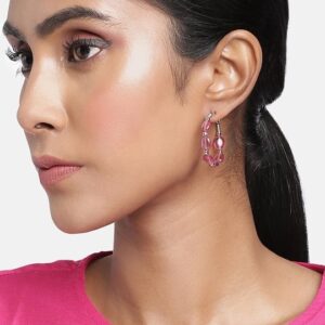 AccessHer Silver-plated Pink Hoop Earrings