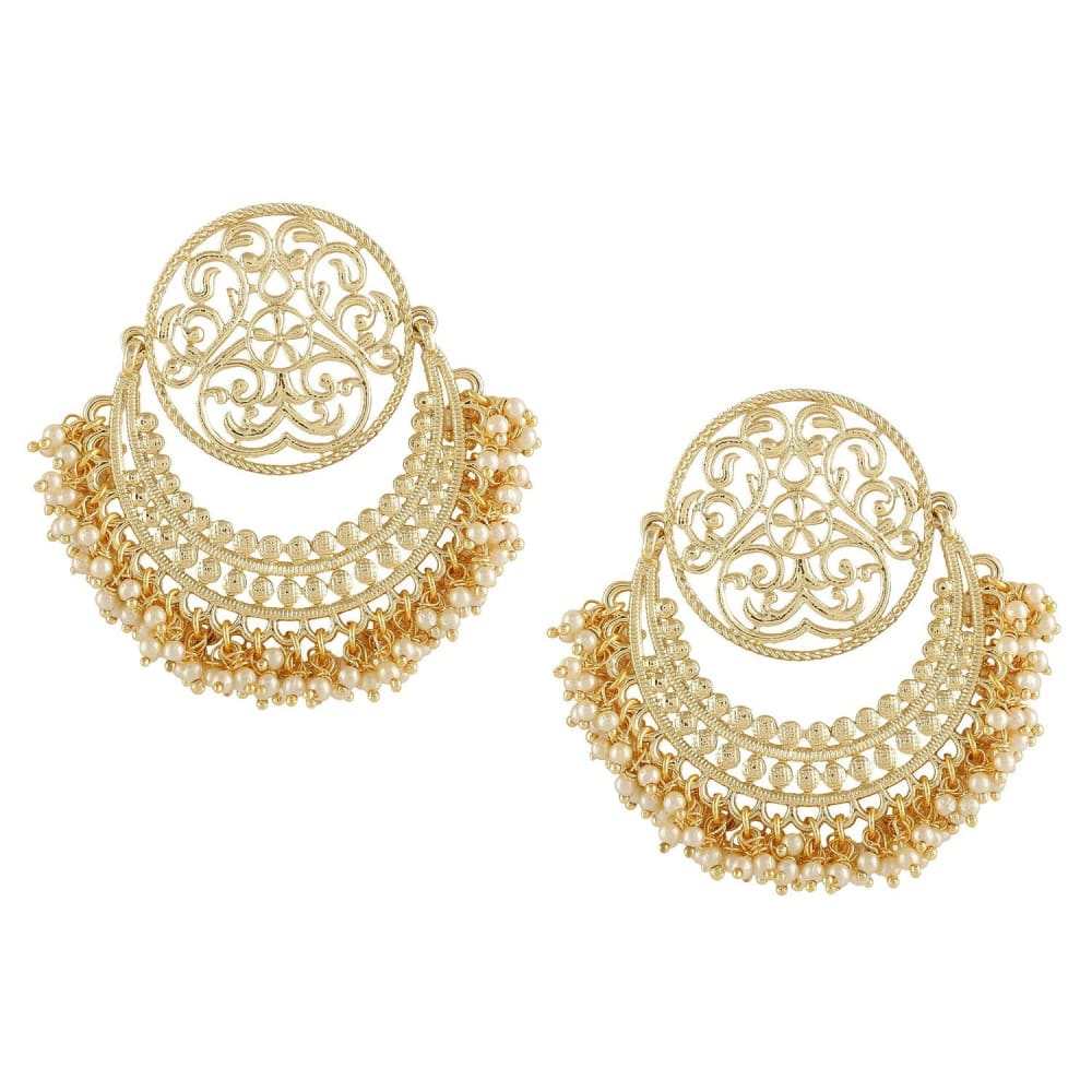 Filigree chaandbali earrings with pearls-ER0218KJ92209GG