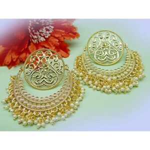 Filigree Chandbali Earrings with pearls for women