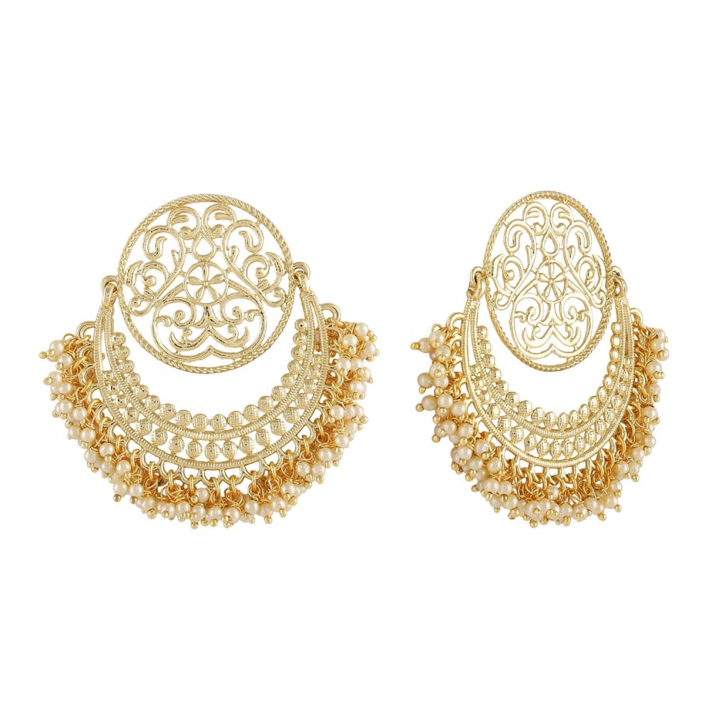 Filigree chaandbali earrings with pearls-ER0218KJ92209GG