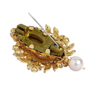 Floral Enamel and Rhinestones Embellished Drop Shape Brooch Saree Pins for Men and Women