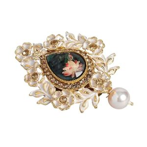 Floral Enamel and Rhinestones Embellished Drop Shape Brooch Saree Pins for Men and Women