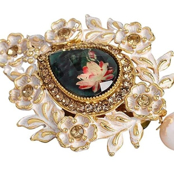 Women Gold-Toned & Green Handcrafted Enamelled Stone-Studded