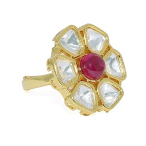 Flower Shaped Kempu Stone Finger Ring for Women