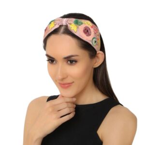 Funky Pink Embroidered Floral Hair Band