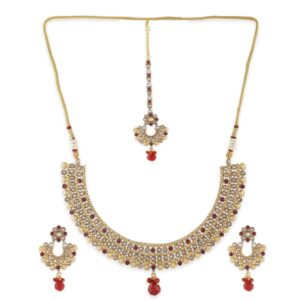 German Silver and Gold Plating Necklace Set with Maang Tikka-NS0119JP707GR