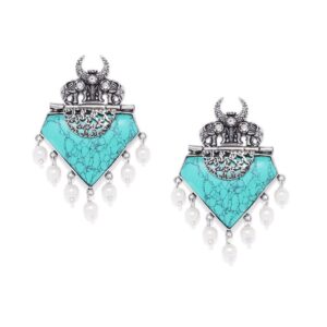German silver earrings with Marble turquoise stone for Women
