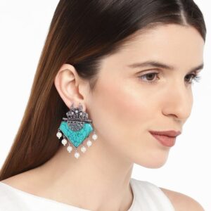 German silver earrings with Marble turquoise stone for Women