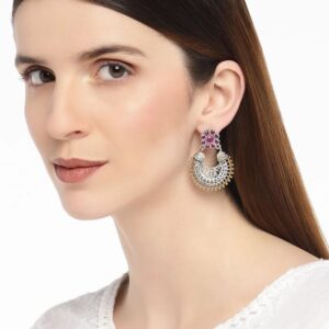 German silver two tone chandbali earrings with ruby stones