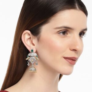 German silver Two tone Temple work dangle earrings with jhumki for women