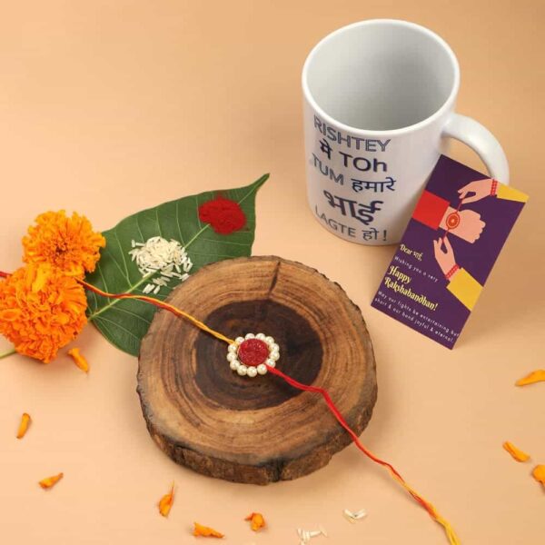 Gift Set of 3 Druzy Stone Rakhi with Mug & Greeting Card -