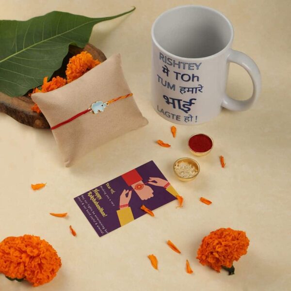 Gift Set of 3 Enamel Rakhi with Mug & Greeting Card - Rakhi