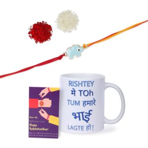 Gift Set of 3 Enamel Rakhi with Mug & Greeting Card