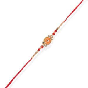 Gift Set of 3 with Enamel Rakhi, Peacock Thali & Greeting Card for Brother