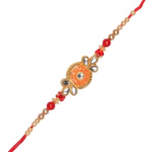 Gift Set of 3 with Enamel Rakhi, Peacock Thali & Greeting Card for Brother
