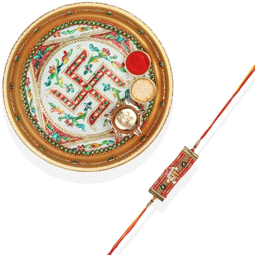 Gift Set of 3 with Religious Sri Inscribed Rakhi Swastik