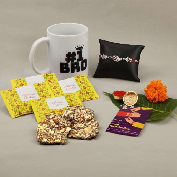 Gift Set of 4 with Rakhi Luxe Chocolates Pack of 8 No.1 Bro