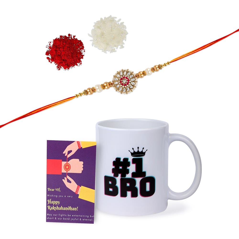 Gift Set of 4 with Rakhi Luxe Chocolates Pack of 8 No.1 Bro