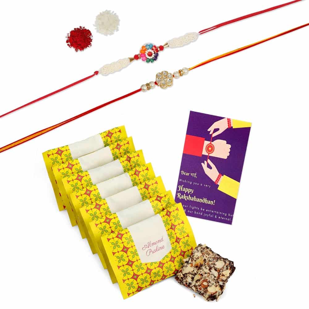 Gift Set of 4 with Rakhis Pack of 2 Premium Chocolates &