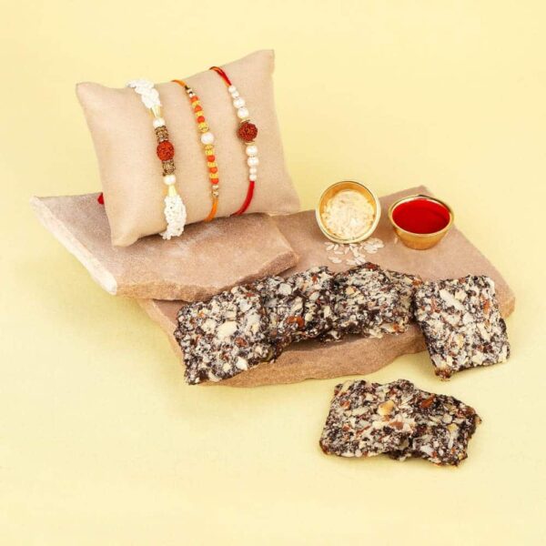 Gift Set of 5 with Rakhis Pack of 3 Premium Chocolates &