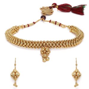Gold Beaded Thushi Choker Necklace Set for Women