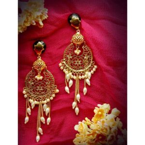 Gold Color Brass Material Filigree Style Earrings for Women