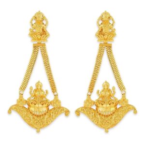 Traditional Matte Gold Plated Lakshmi Temple Dangler Earrings for Women and Girls