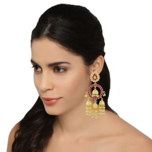 Traditional Gold Plated Embellished with Meenakari Dangle Earrings for Women and Girls