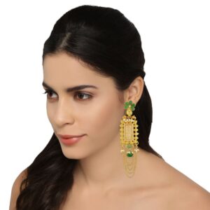 Gold Color Brass Material Pearl and Emrald Earrings for Women