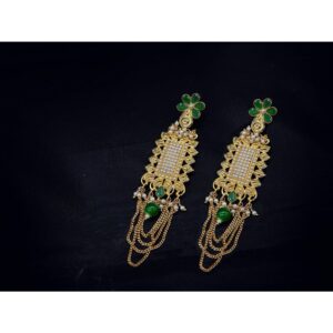 Gold Color Brass Material Pearl and Emrald Earrings for Women