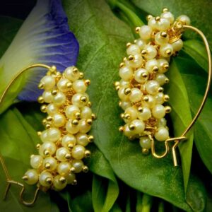 Gold Plated Traditional Brass Material Pearl Beaded Stud Earrings for Women and Girls
