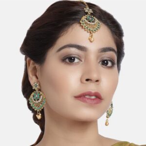 Gold color Earring Maang tika set For women And Girls