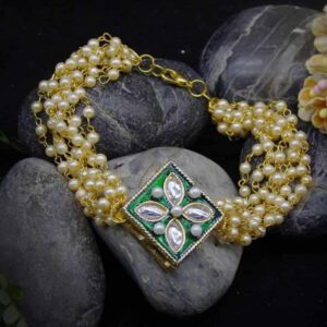 Gold Finish Meenakari and Pearls Embellished Bracelet for Women