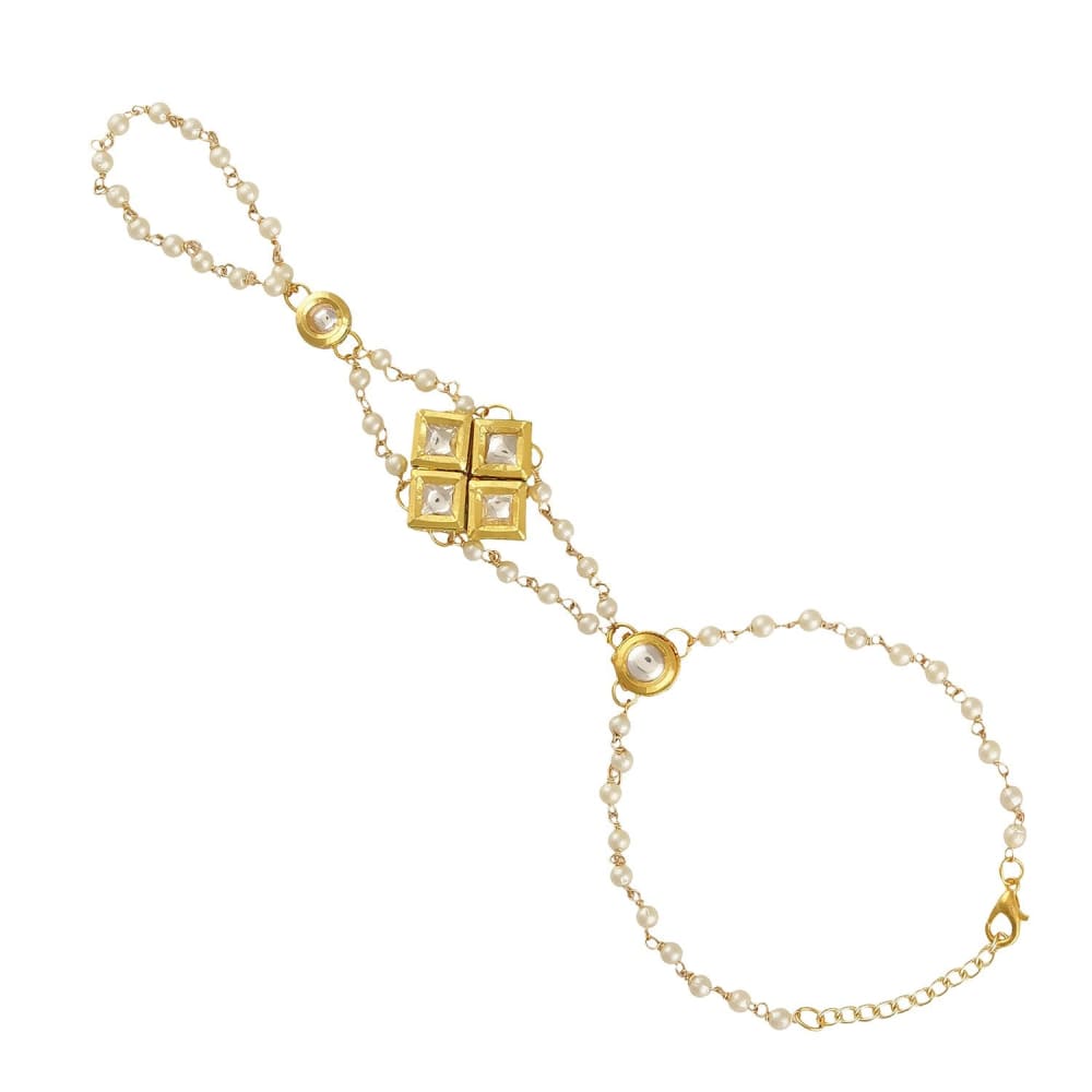 Gold kundan hathphool/ring bracelet-BR0218GC161GW