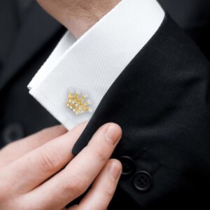 Gold Matt Finish American Diamond Studded Elegant Cuff Links for Men
