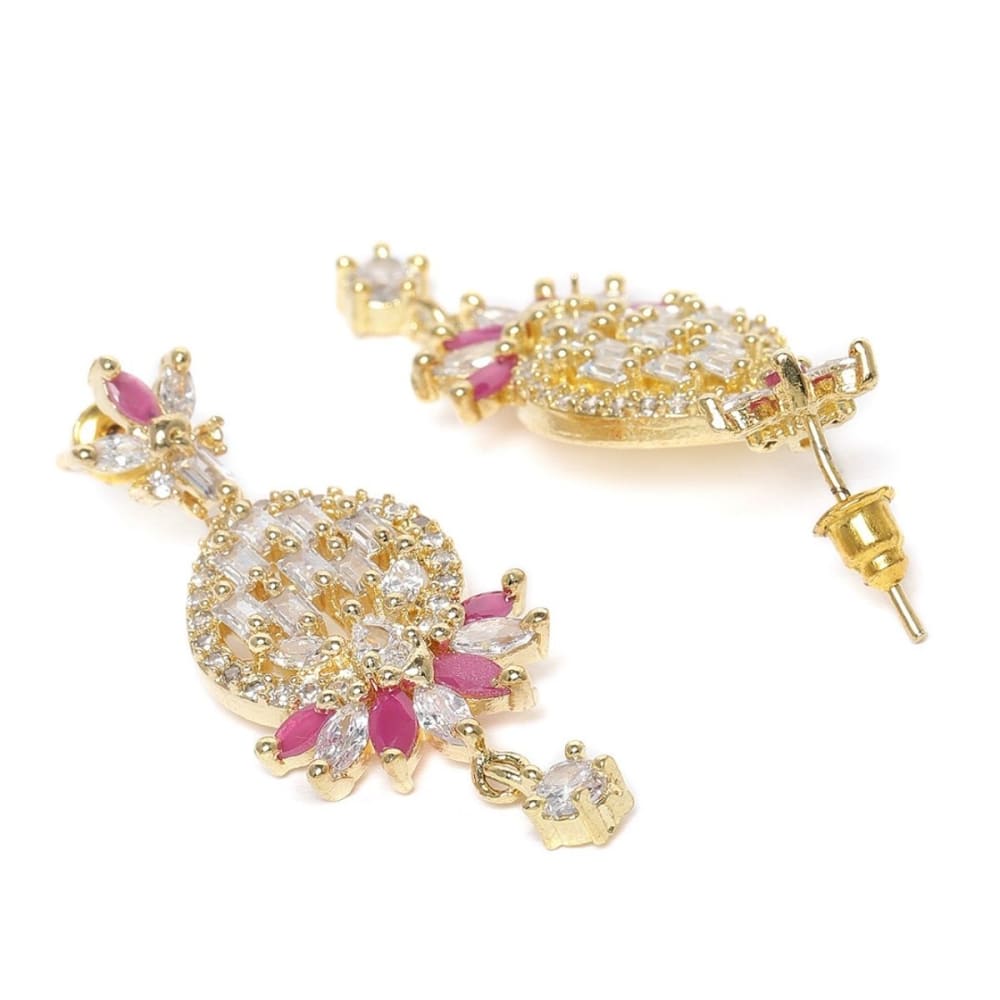 Gold-Plated AD Studded Handcrafted Drop Earrings-